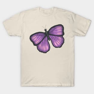 Pattern of hand drawn butterflies in purple and green T-Shirt